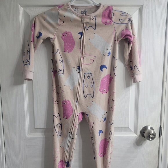 #266 Carters 4T Bear Pink Footed Onesie Pajamas Sleeper Pjs - Picture 1 of 4